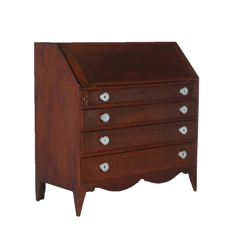 Antique Mahogany Hepplewhite Drop Front Desk with Graduated Drawers