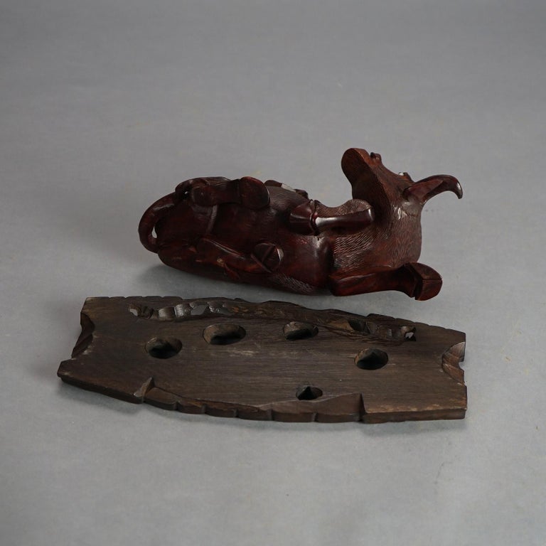 Antique Chinese Carved Wood Sculpture of Water Buffalo with Figures C1920