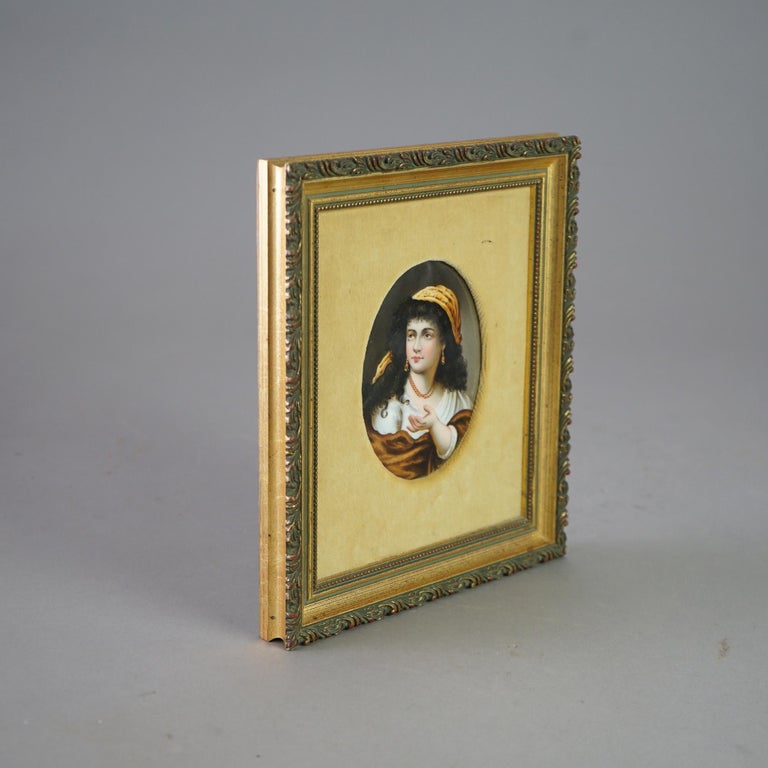 Antique KPM School Portrait Painting on Porcelain of Gypsy Girl Late 19th C