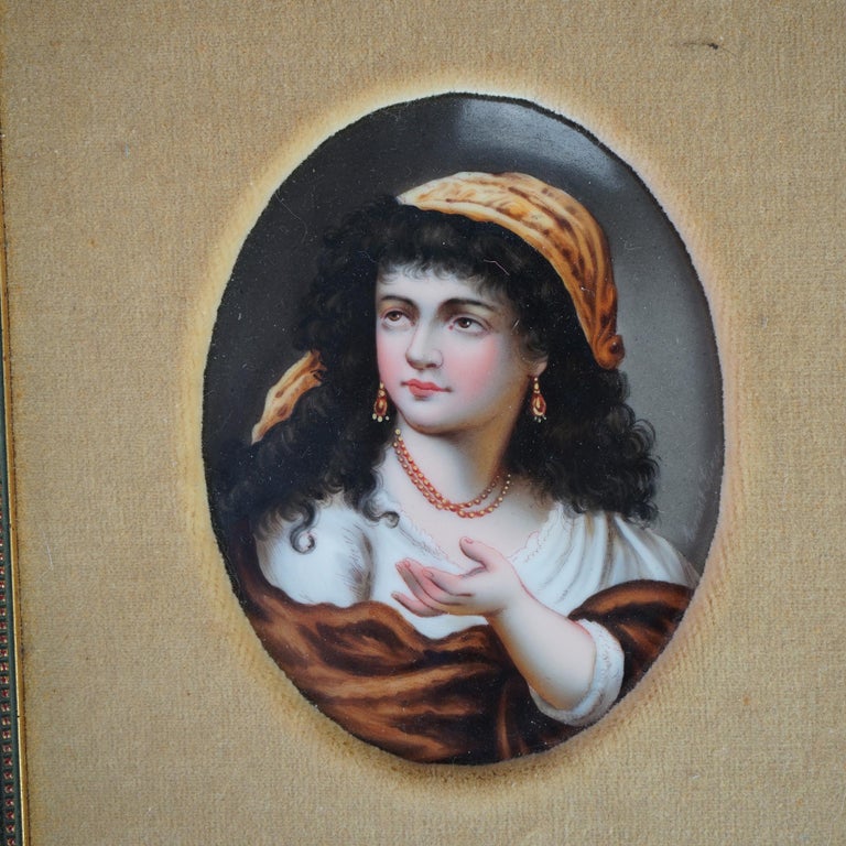 Antique KPM School Portrait Painting on Porcelain of Gypsy Girl Late 19th C