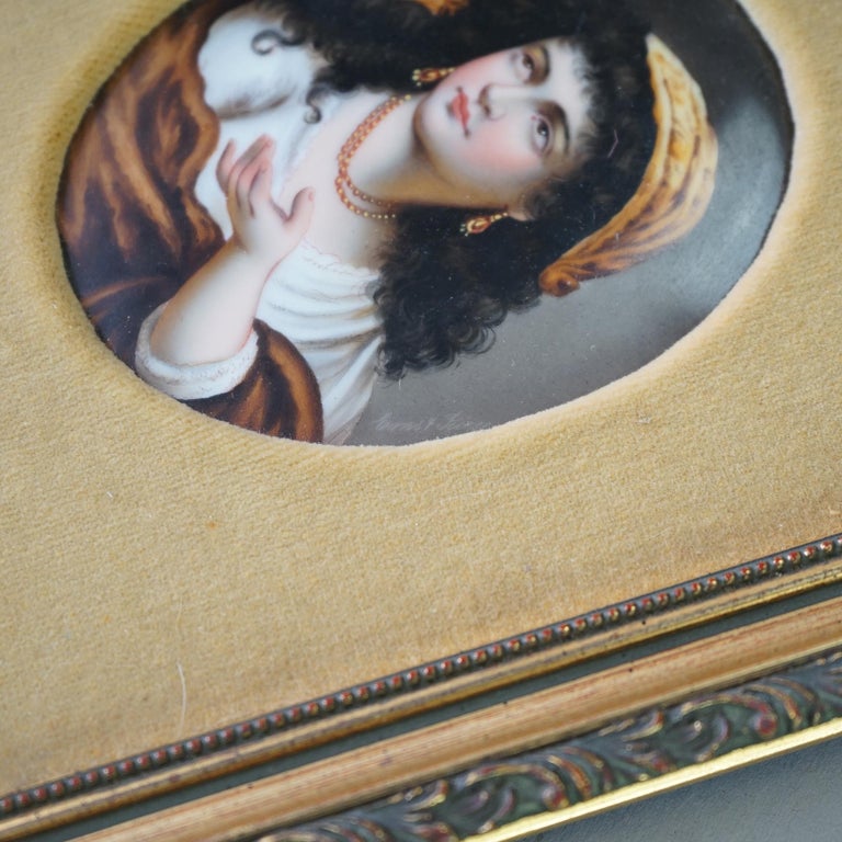 Antique KPM School Portrait Painting on Porcelain of Gypsy Girl Late 19th C