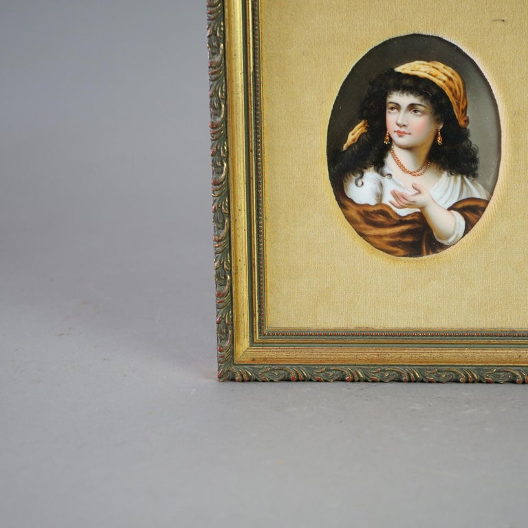 Antique KPM School Portrait Painting on Porcelain of Gypsy Girl Late 19th C
