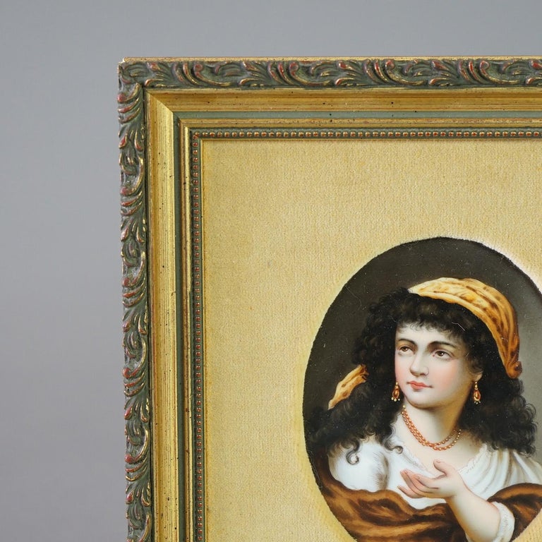 Antique KPM School Portrait Painting on Porcelain of Gypsy Girl Late 19th C