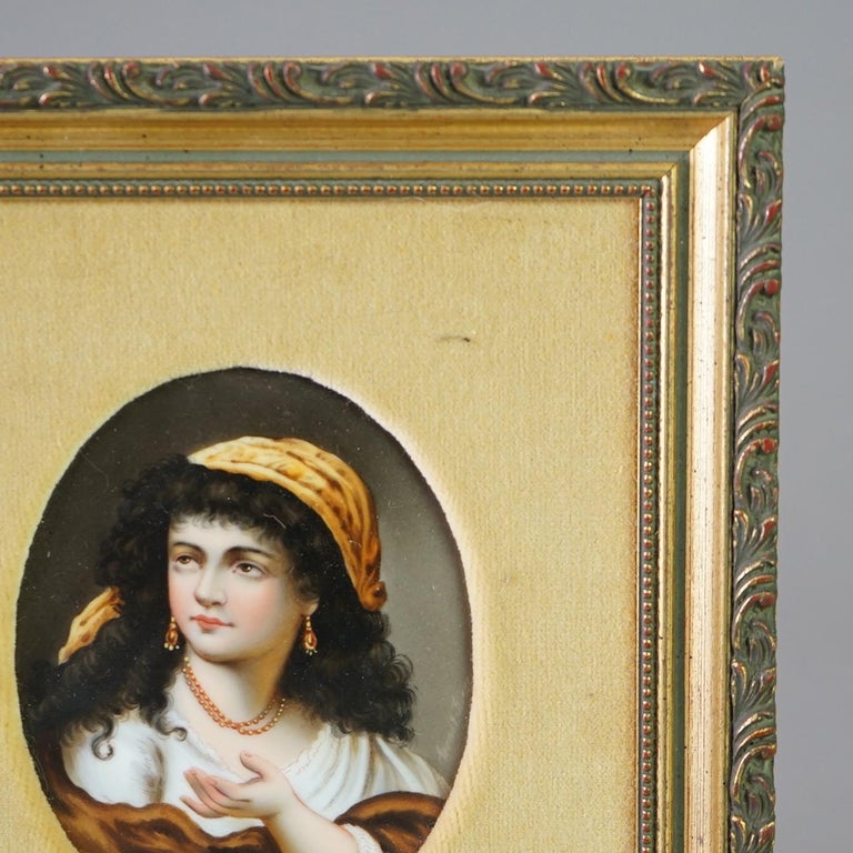 Antique KPM School Portrait Painting on Porcelain of Gypsy Girl Late 19th C