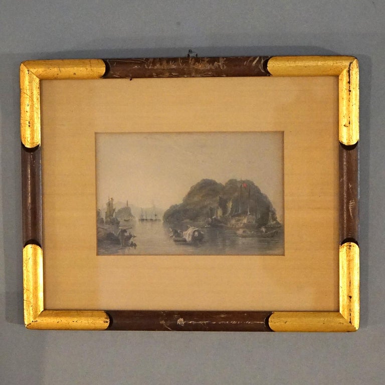 Pair of Antique Chinese Prints, Genre & Lake Scenes, Framed, C1920