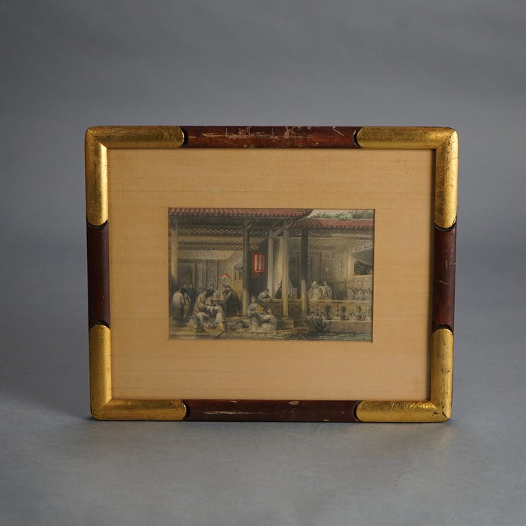 Pair of Antique Chinese Prints, Genre & Lake Scenes, Framed, C1920