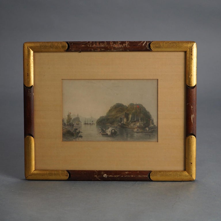 Pair of Antique Chinese Prints, Genre & Lake Scenes, Framed, C1920