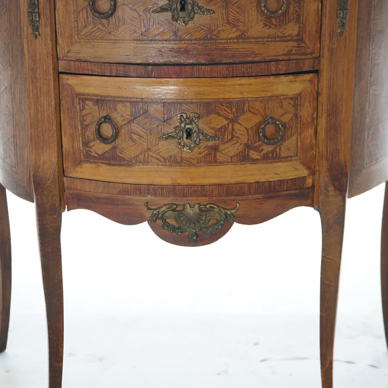 AntiqueFrench Demilune Kingwood, Satinwood & Spécimen Marble Side Table c1920