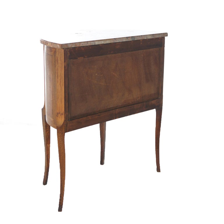 AntiqueFrench Demilune Kingwood, Satinwood & Spécimen Marble Side Table c1920