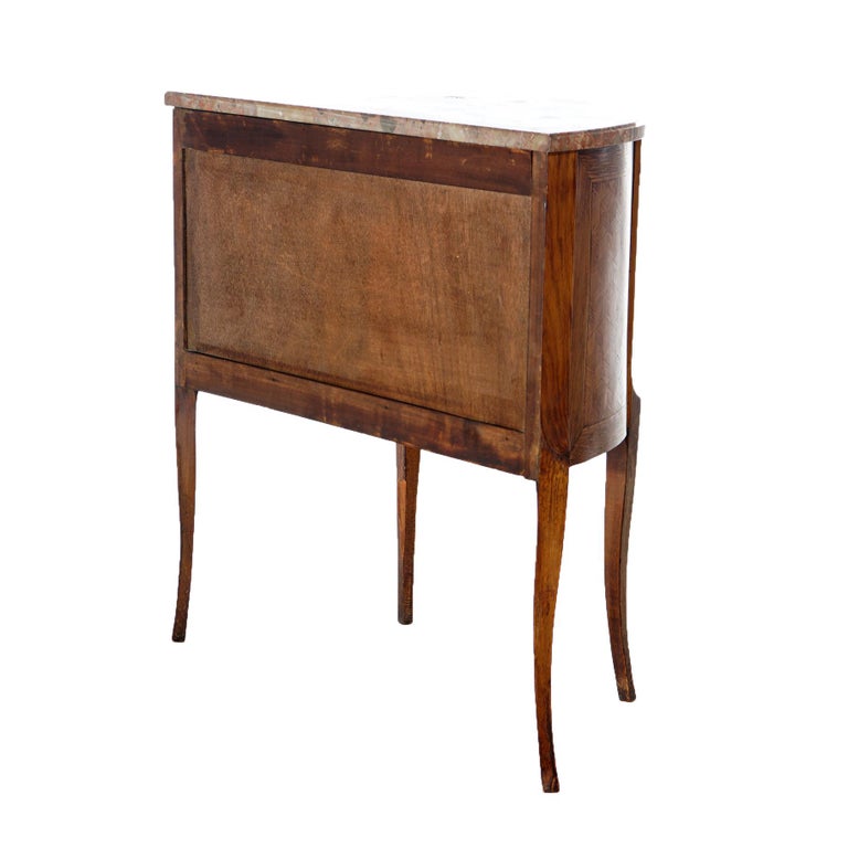 AntiqueFrench Demilune Kingwood, Satinwood & Spécimen Marble Side Table c1920