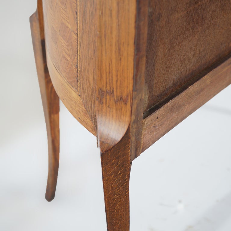 AntiqueFrench Demilune Kingwood, Satinwood & Spécimen Marble Side Table c1920