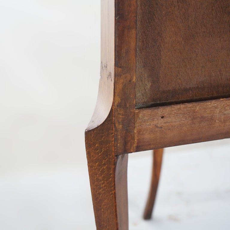 AntiqueFrench Demilune Kingwood, Satinwood & Spécimen Marble Side Table c1920