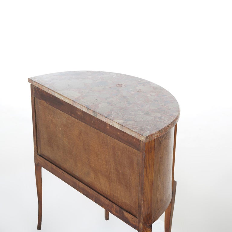 AntiqueFrench Demilune Kingwood, Satinwood & Spécimen Marble Side Table c1920