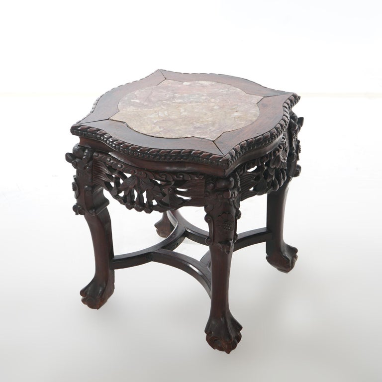 Antique Chinese Carved Rosewood Marble Top Low Table Circa 1890