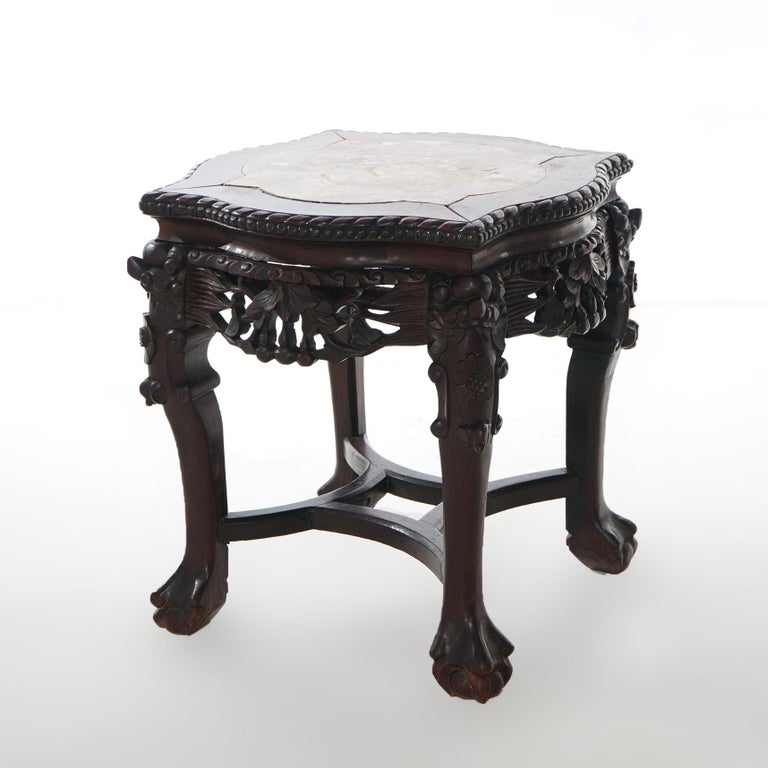 Antique Chinese Carved Rosewood Marble Top Low Table Circa 1890