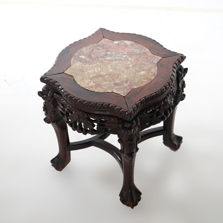 Antique Chinese Carved Rosewood Marble Top Low Table Circa 1890