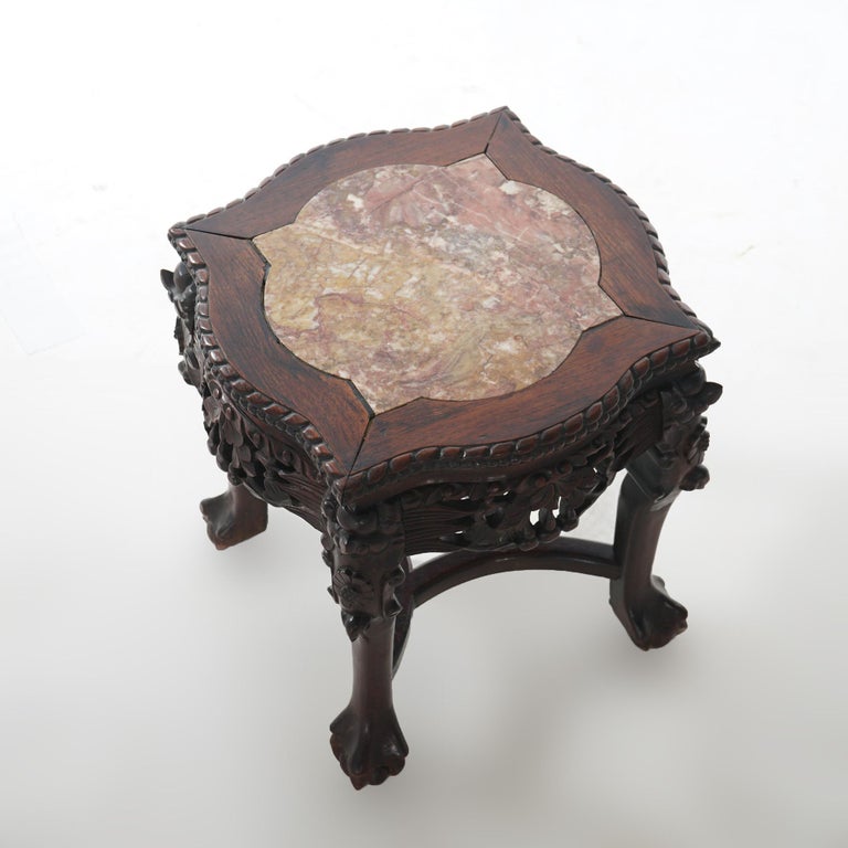 Antique Chinese Carved Rosewood Marble Top Low Table Circa 1890