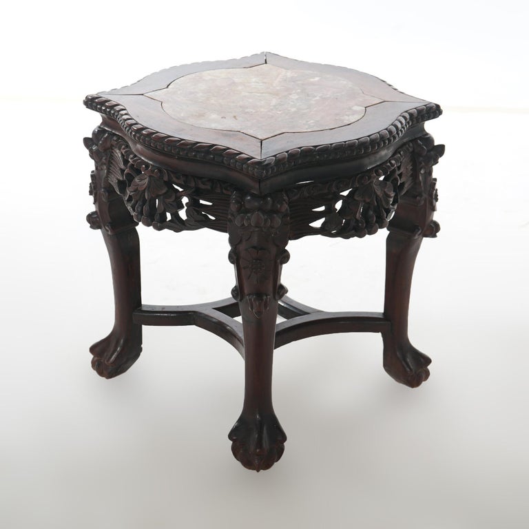 Antique Chinese Carved Rosewood Marble Top Low Table Circa 1890