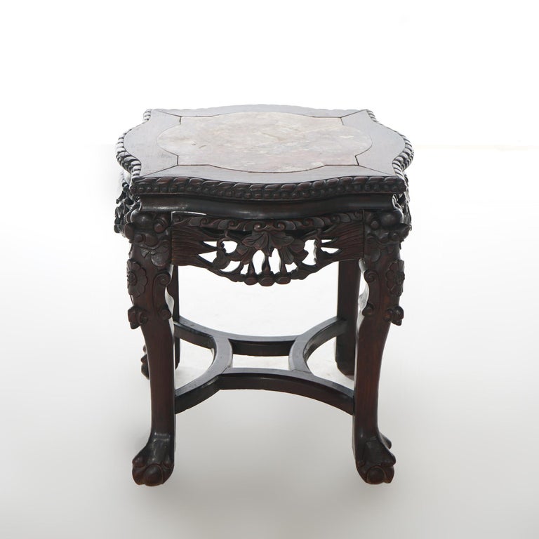 Antique Chinese Carved Rosewood Marble Top Low Table Circa 1890