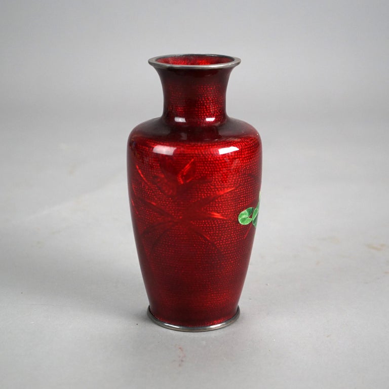 Antique Japanese Cloisonne Enameled Vase with Koi Fish Decoration C1930