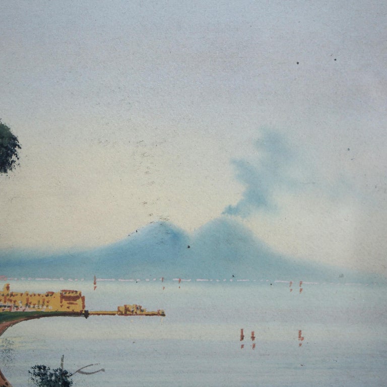 Antique Italian Venetian Watercolor Costal Landscape Signed by Bring C1912