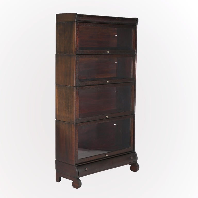 Antique Lundstrom Arts & Crafts Mahogany Four-Stack Barrister Bookcase c1910