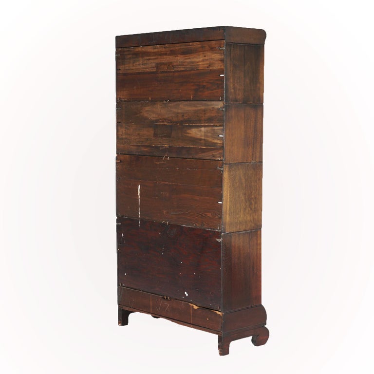 Antique Lundstrom Arts & Crafts Mahogany Four-Stack Barrister Bookcase c1910