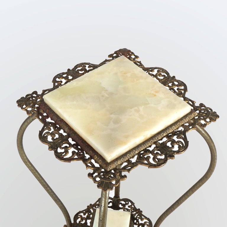 Antique Victorian Brass & Onyx Plant Stand C1890