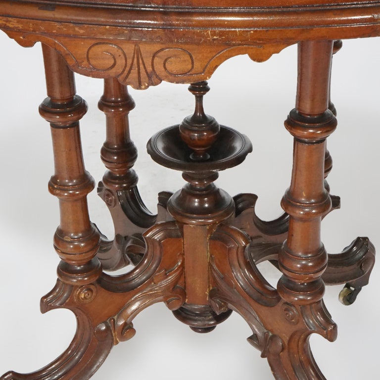 Antique Renaissance Revival Walnut Oval Marble Top Parlor Table, circa 1890
