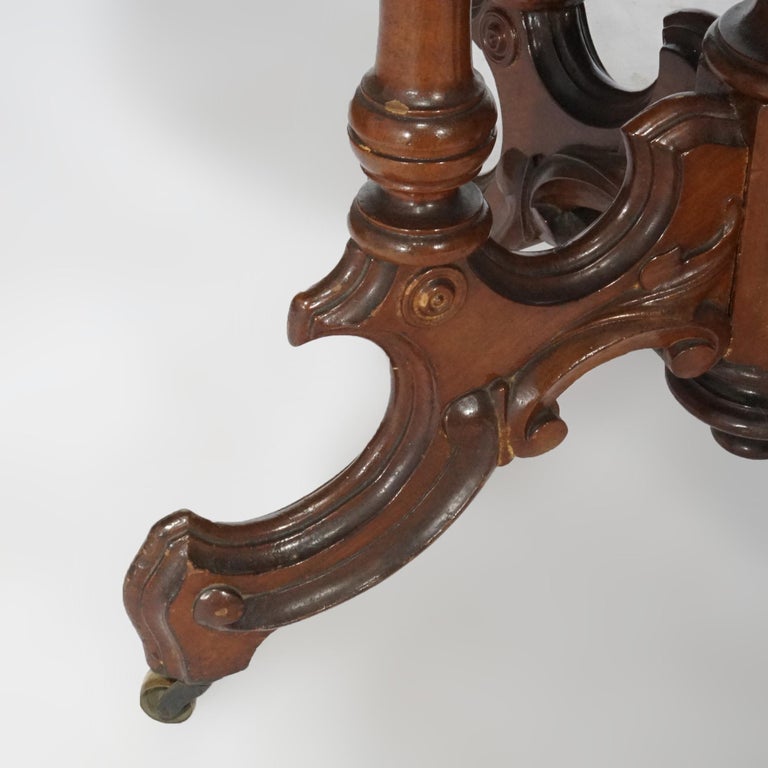 Antique Renaissance Revival Walnut Oval Marble Top Parlor Table, circa 1890