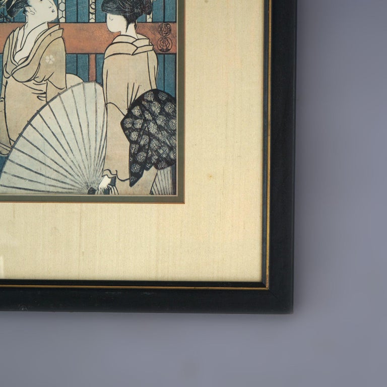 Antique Japanese Woodblock Print, Framed, C1920
