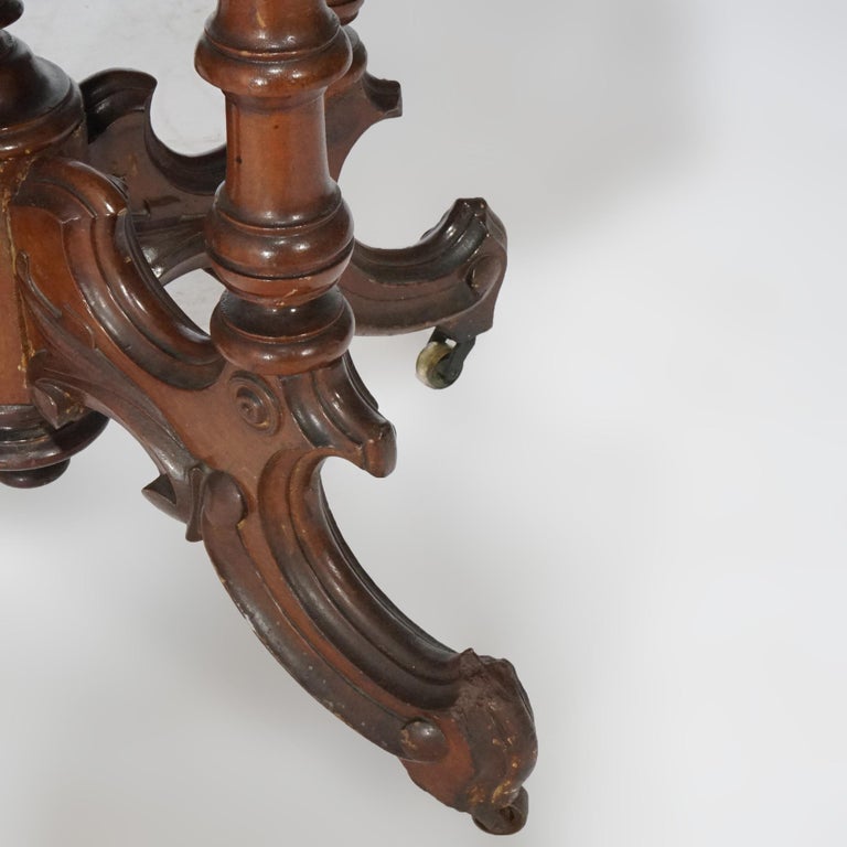 Antique Renaissance Revival Walnut Oval Marble Top Parlor Table, circa 1890