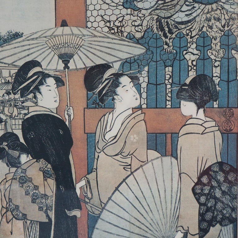 Antique Japanese Woodblock Print, Framed, C1920