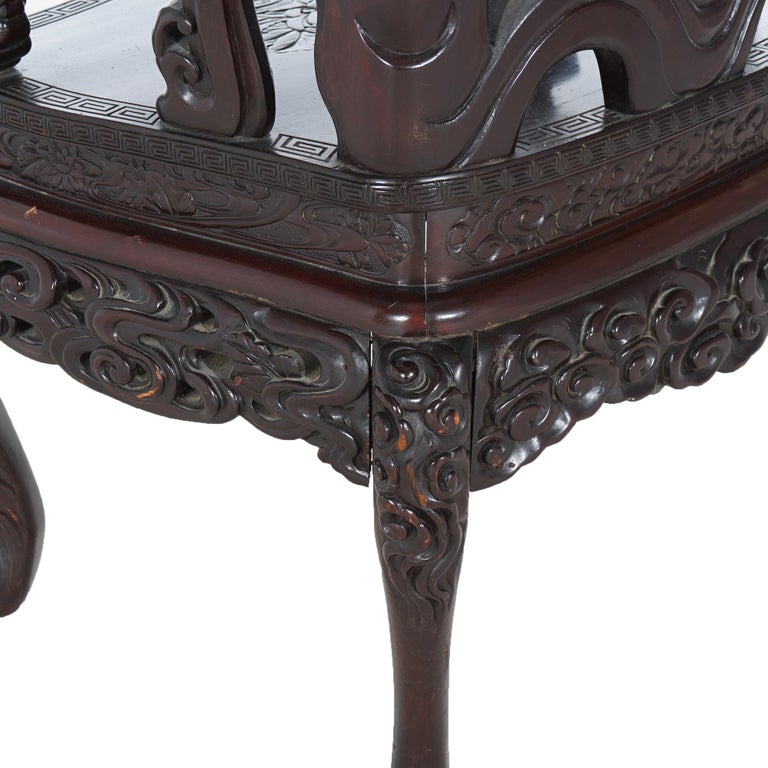 Antique Chinese Deeply Carved Rosewood Figural Queen Chair with Dragons C1920
