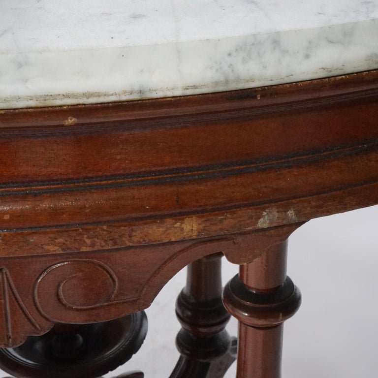 Antique Renaissance Revival Walnut Oval Marble Top Parlor Table, circa 1890