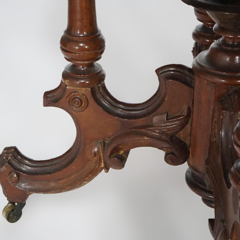 Antique Renaissance Revival Walnut Oval Marble Top Parlor Table, circa 1890