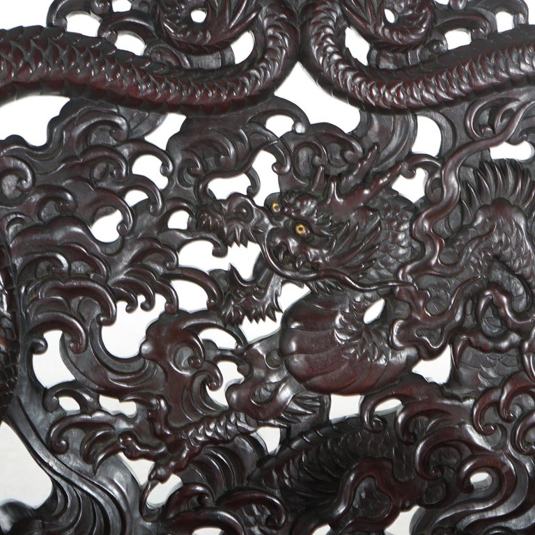 Antique Chinese Deeply Carved Rosewood Figural Queen Chair with Dragons C1920