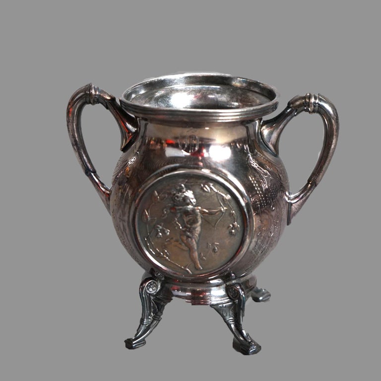 Antique Five Piece Bailey & Brainard Egyptian Revival Silver Plate Tea Set C1890
