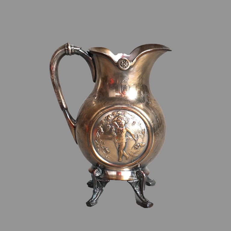 Antique Five Piece Bailey & Brainard Egyptian Revival Silver Plate Tea Set C1890