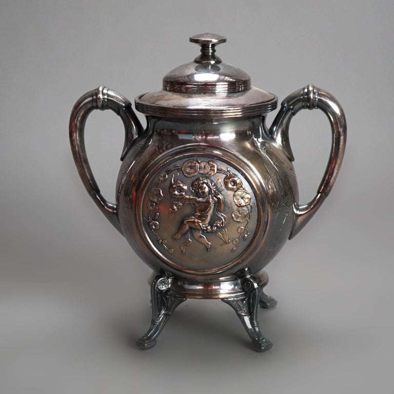 Antique Five Piece Bailey & Brainard Egyptian Revival Silver Plate Tea Set C1890