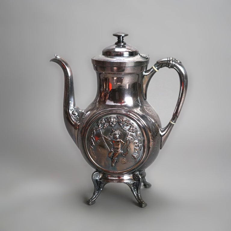 Antique Five Piece Bailey & Brainard Egyptian Revival Silver Plate Tea Set C1890