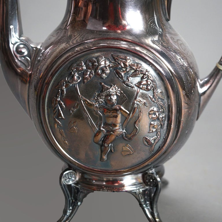 Antique Five Piece Bailey & Brainard Egyptian Revival Silver Plate Tea Set C1890