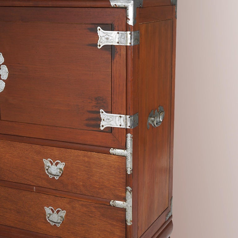 Japanese Mahogany Wedding Cabinet with Embossed & Butterfly Hardware C1930