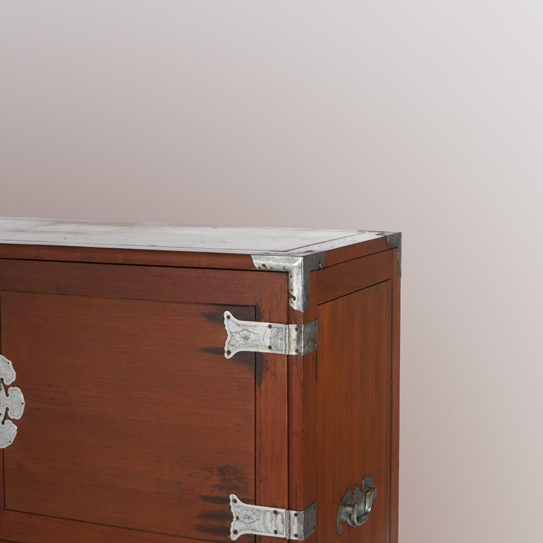 Japanese Mahogany Wedding Cabinet with Embossed & Butterfly Hardware C1930