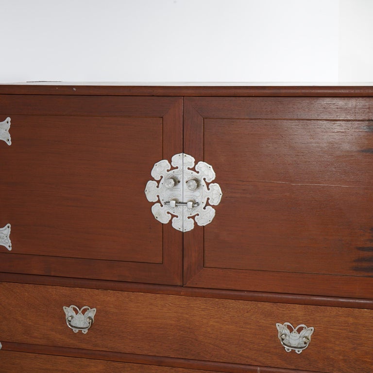 Japanese Mahogany Wedding Cabinet with Embossed & Butterfly Hardware C1930