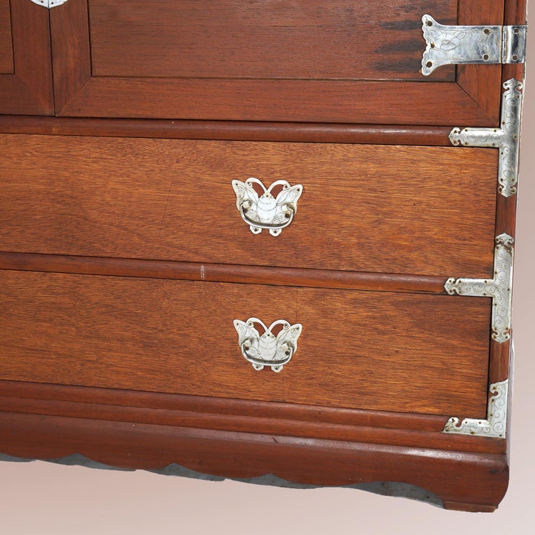 Japanese Mahogany Wedding Cabinet with Embossed & Butterfly Hardware C1930