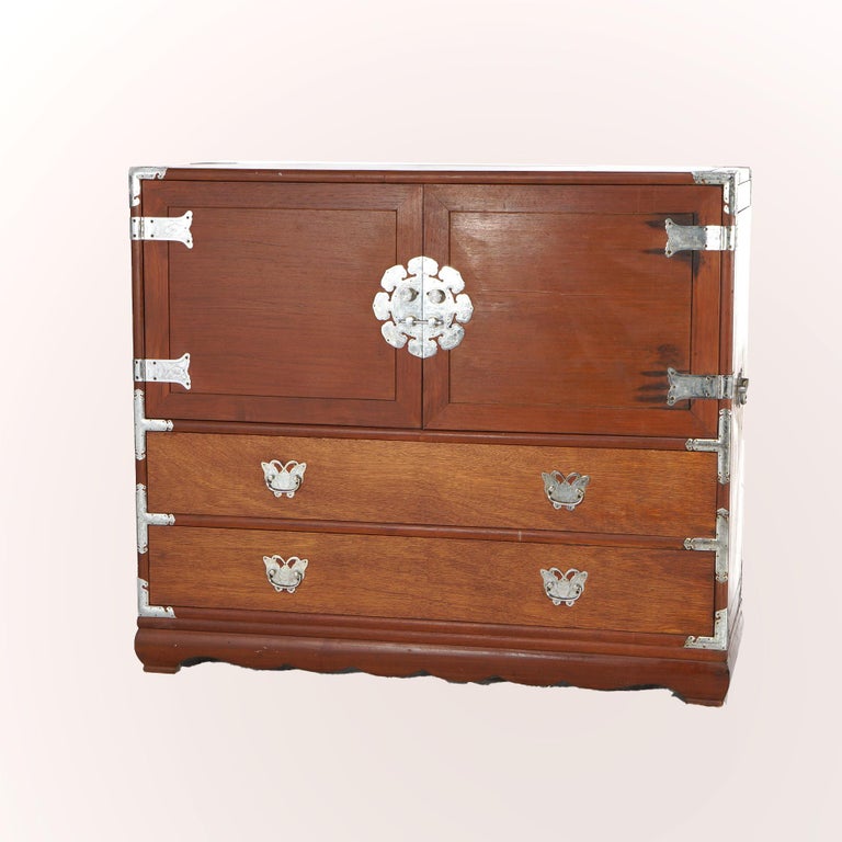 Japanese Mahogany Wedding Cabinet with Embossed & Butterfly Hardware C1930
