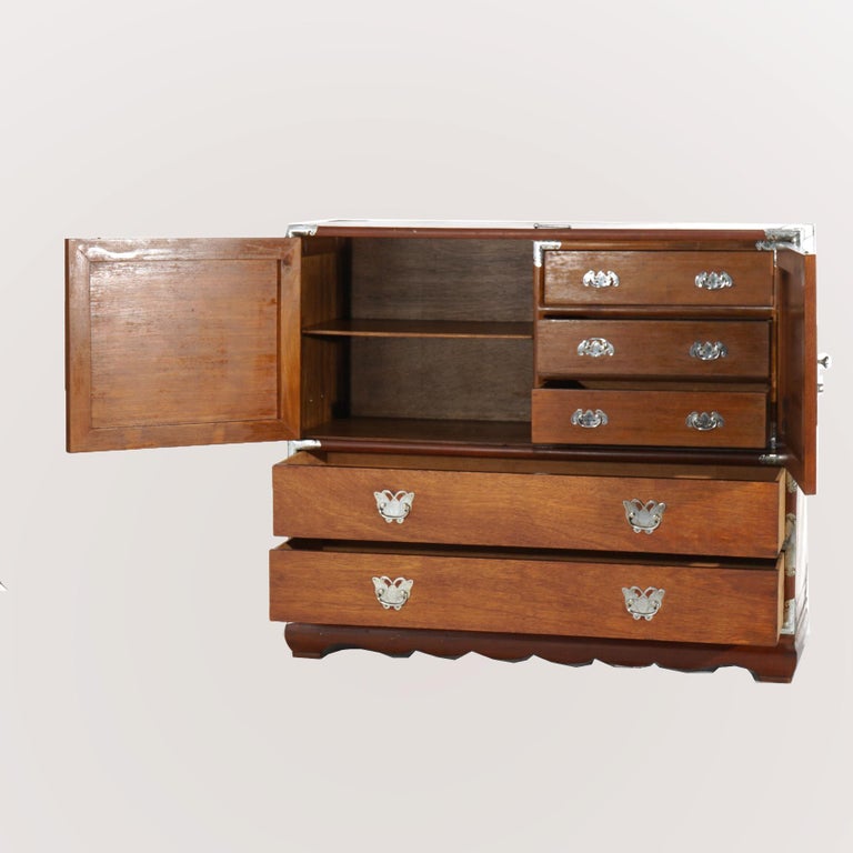 Japanese Mahogany Wedding Cabinet with Embossed & Butterfly Hardware C1930