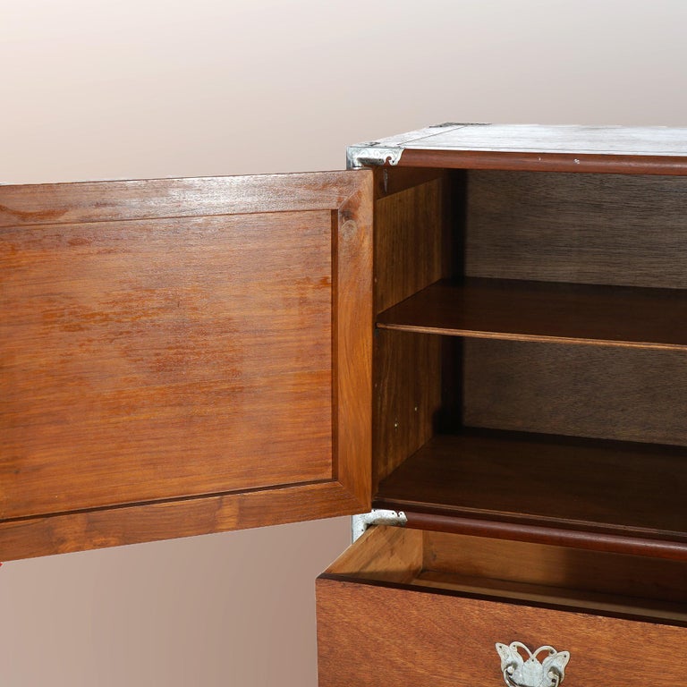 Japanese Mahogany Wedding Cabinet with Embossed & Butterfly Hardware C1930