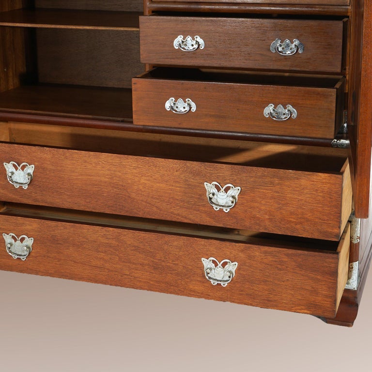 Japanese Mahogany Wedding Cabinet with Embossed & Butterfly Hardware C1930